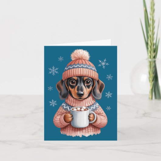 Cozy Dachshund Dog With Hot Cocoa Holiday Winter S カード (正面)