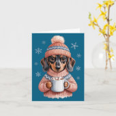 Cozy Dachshund Dog With Hot Cocoa Holiday Winter S カード (黄色い花)