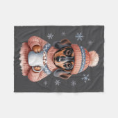 Cozy Dachshund Dog With Hot Cocoa Holiday Winter S フリースブランケット (正面(横))