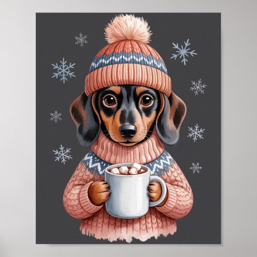 Cozy Dachshund Dog With Hot Cocoa Holiday Winter S ポスター (正面)