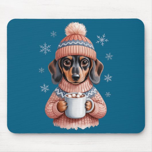 Cozy Dachshund Dog With Hot Cocoa Holiday Winter S マウスパッド (正面)