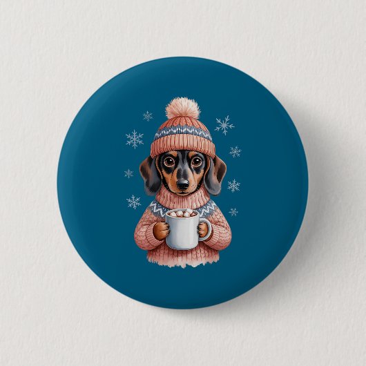 Cozy Dachshund Dog With Hot Cocoa Holiday Winter S 缶バッジ (正面)