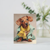 Cozy Dachshund Fashion Portrait ポストカード (スタンド正面)