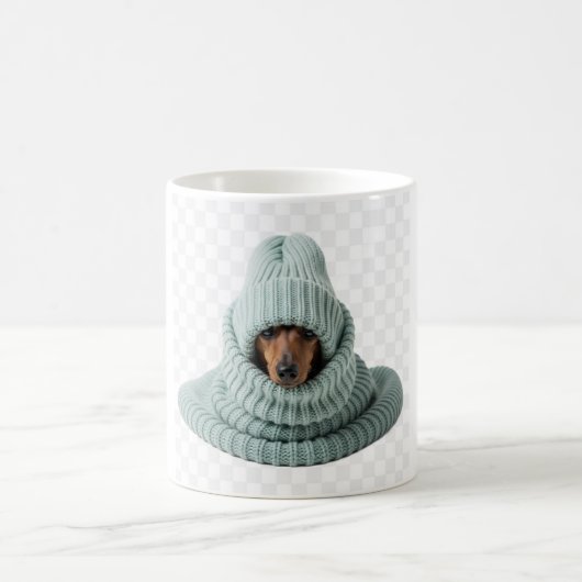 Cozy Dachshund in a Scarf and Beanie コーヒーマグカップ (中央)