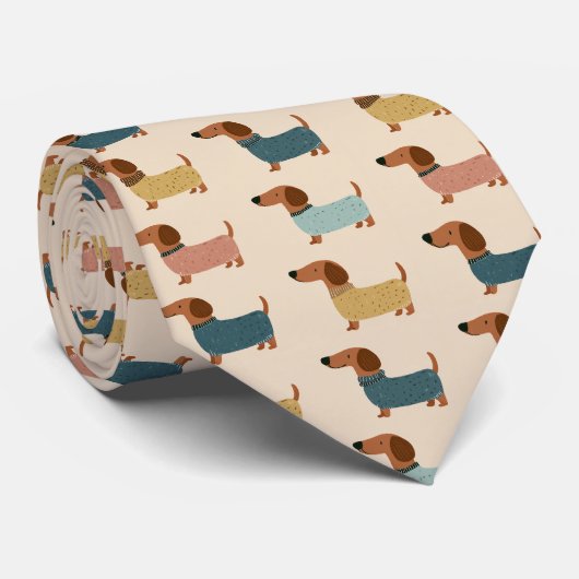 Cozy Dachshund Sweater Pattern ネクタイ (ロール)