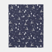 Cozy Dark Fleece Blanket with Silver Reindeer フリースブランケット (正面)
