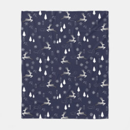 Cozy Dark Fleece Blanket with Silver Reindeer フリースブランケット