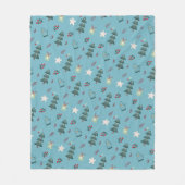 Cozy Dusty Blue Watercolor Christmas Tree Pattern フリースブランケット (正面)