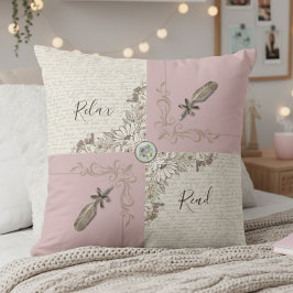 Cozy Dusty Pink Rose Book Lover Décor クッション