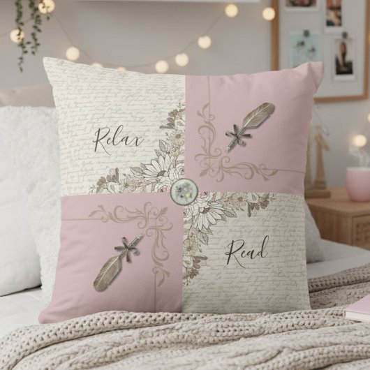 Cozy Dusty Pink Rose Book Lover Décor クッション