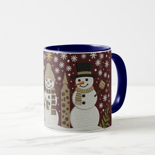Cozy Embroidered Snowman Winter Mug マグカップ (正面右)
