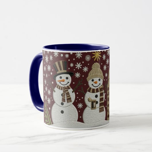 Cozy Embroidered Snowman Winter Mug マグカップ (正面左)