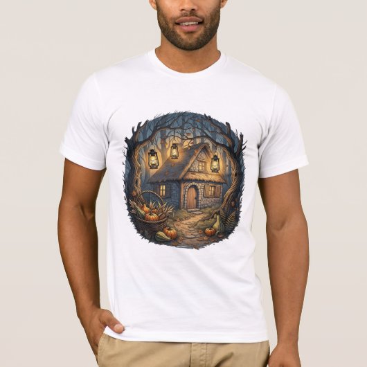 Cozy Enchanted Autumn Forest Cottage Tシャツ (正面)