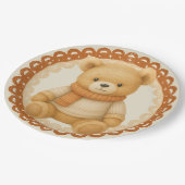 Cozy Fall Baby Shower | ニュートラルクリームとオレンジ ペーパープレート (アングル)