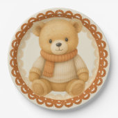 Cozy Fall Baby Shower | ニュートラルクリームとオレンジ ペーパープレート (正面)