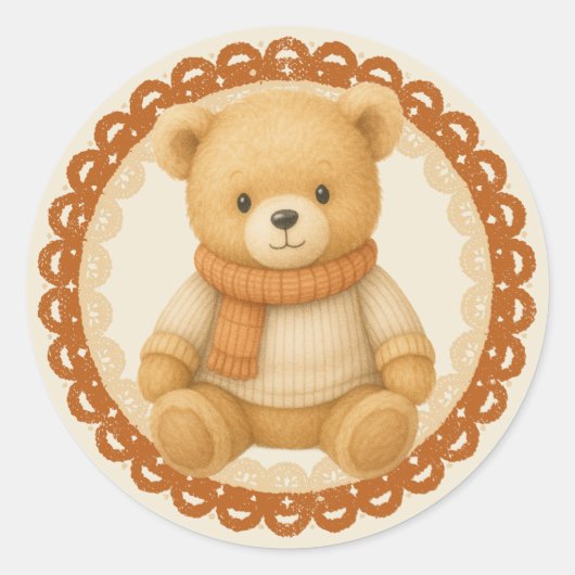 Cozy Fall Baby Shower | ニュートラルクリームとオレンジ ラウンドシール (正面)