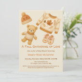 Cozy Fall Baby Shower | ニュートラルクリームとオレンジ 招待状 (スタンド正面)