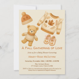 Cozy Fall Baby Shower | ニュートラルクリームとオレンジ 招待状