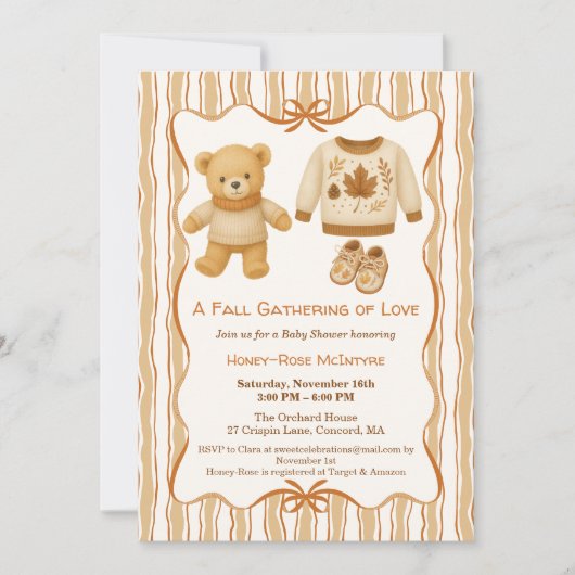 Cozy Fall Baby Shower | ニュートラルクリーム&オレンジ 招待状 (正面)