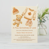 Cozy Fall Baby Shower | ニュートラルクリーム&オレンジ 招待状 (スタンド正面)