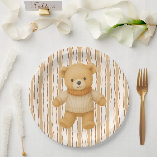 Cozy Fall Baby Shower | Neutral Cream & orange ペーパープレート (ウェディング)