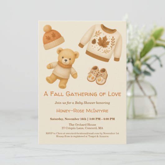 Cozy Fall Baby Shower | Neutral Cream & orange 招待状 (スタンド正面)