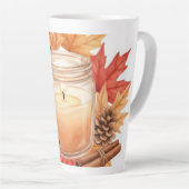 Cozy Fall Candle with Maple Leaves | Autumn Design カフェラテマグ (右アングル)