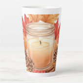 Cozy Fall Candle with Maple Leaves | Autumn Design カフェラテマグ (正面)