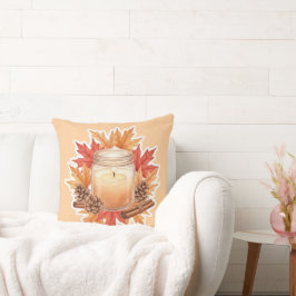 Cozy Fall Candle with Maple Leaves | Autumn Design クッション