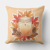 Cozy Fall Candle with Maple Leaves | Autumn Design クッション (正面)