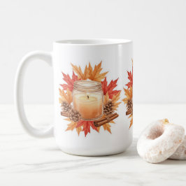 Cozy Fall Candle with Maple Leaves | Autumn Design コーヒーマグカップ