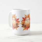 Cozy Fall Candle with Maple Leaves | Autumn Design コーヒーマグカップ (正面左)