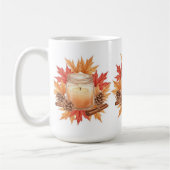 Cozy Fall Candle with Maple Leaves | Autumn Design コーヒーマグカップ (左)