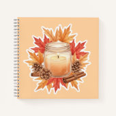 Cozy Fall Candle with Maple Leaves | Autumn Design ノートブック (正面)