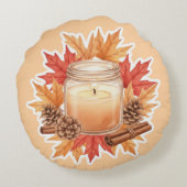 Cozy Fall Candle with Maple Leaves | Autumn Design ラウンドクッション (裏面)