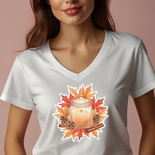 Cozy Fall Candle with Maple Leaves | Autumn Design Tシャツ