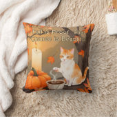 Cozy Fall Cat with Pumpkin Neutral Color クッション (ブランケット)