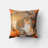 Cozy Fall Cat with Pumpkin Neutral Color クッション (裏面)