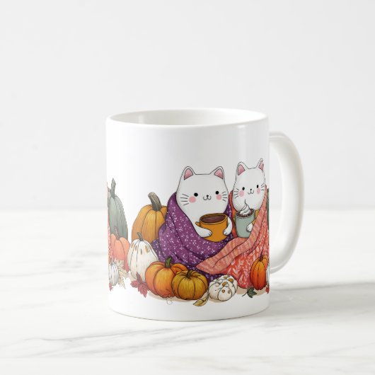 Cozy Fall Cats Mug with Pumpkins コーヒーマグカップ (正面右)