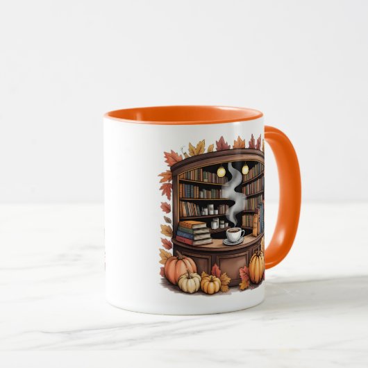 Cozy Fall Library Coffee Mug — Book Nook  マグカップ (正面右)