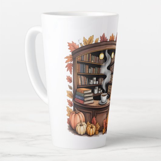 Cozy Fall Library Coffee Tasse — Book Nook カフェラテマグ (左アングル)