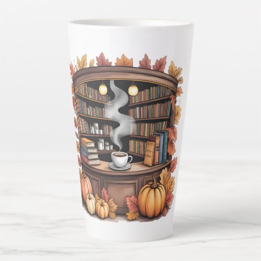 Cozy Fall Library Coffee Tasse — Book Nook  カフェラテマグ (正面)