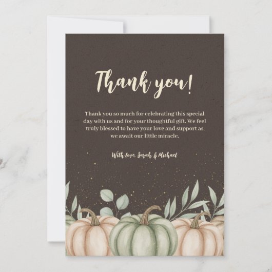 Cozy Fall Pumpkin Baby Shower Thank You Card サンキューカード (正面)