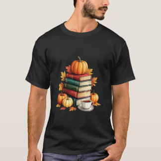 Cozy Fall Reading Books Pumpkin Coffee Design Tシャツ