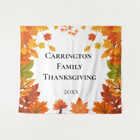 Cozy Fall Thanksgiving Dinner Party タペストリー (正面(横))