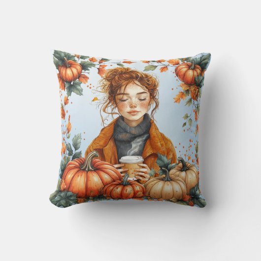 Cozy, Fall Themed Throw Pillow クッション (正面)
