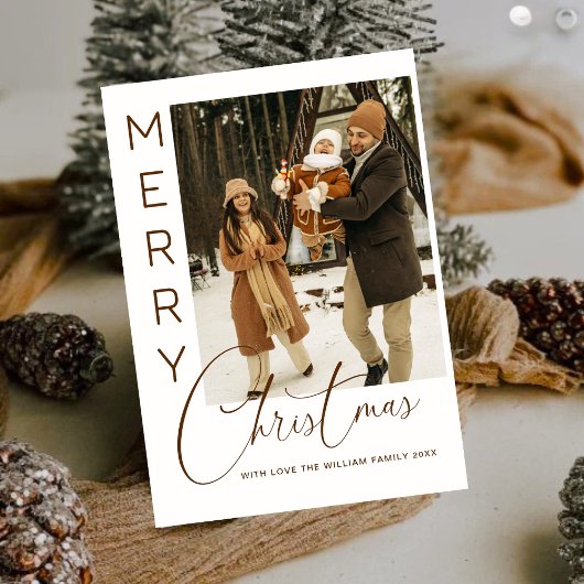 Cozy Family Snowy Cabin Merry Christmas Photo Card シーズンカード