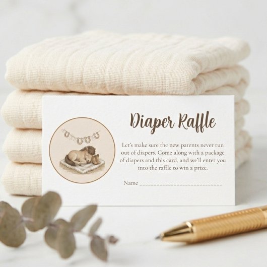 Cozy Farm Baby Shower Diaper Raffle – Rustic Pony エンクロージャーカード
