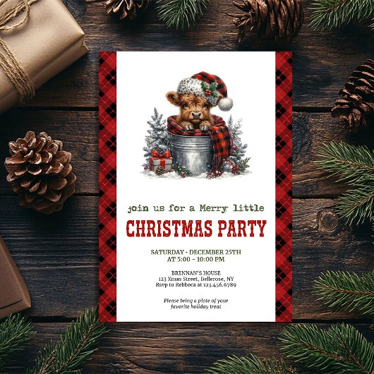 Cozy farmhouse highland cow Christmas invitation 招待状