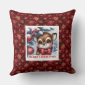 Cozy Fawn Christmas Pillow Gift for Kids Snowy  クッション (裏面)